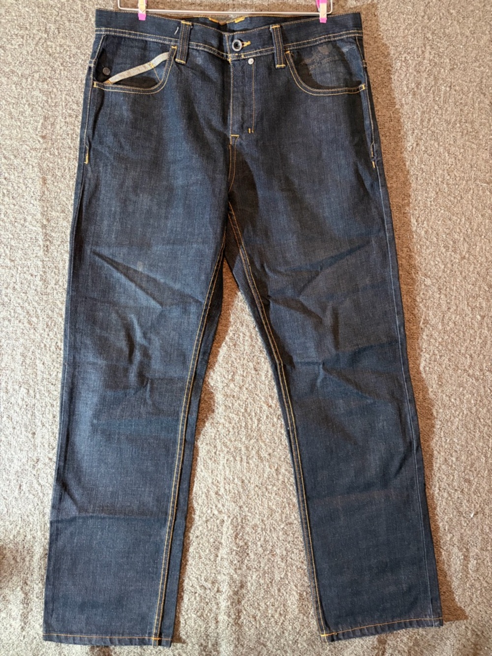Hurley Men's Straight Dark Blue Denim Jeans Regular Fit Button Zip Cotton